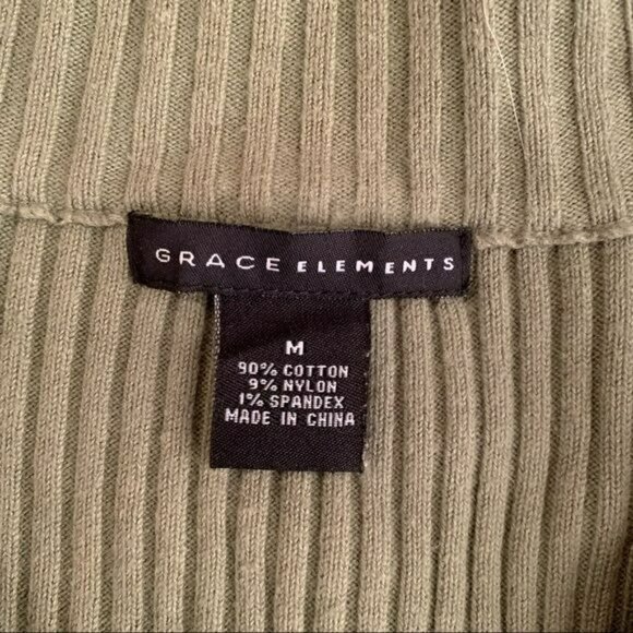 Grace Elements ribbed knit full zip up green sweater with oversized collar - M - Picture 6 of 8